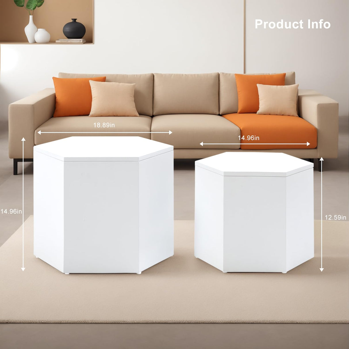 Wood Nesting Coffee Table Set of 2, Modern Round Coffee Table with Non-Slip Feet, Wooden Circle Side Table and Accent Furniture for Bedroom Balcony Lounge Home Office, No Assembling ivoros