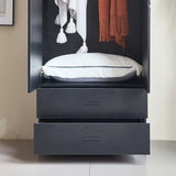 Yapai Modern 2 Door Wardrobe with 2 Drawers – Freestanding Bedroom Closet Organizer, Space-Saving Armoire Storage Cabinet, Black Finish yapaihome