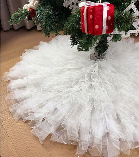 AISENO 48 Inch Fluffy Tulle Christmas Tree Skirt, Elegant Vintage Design, Christmas Tree Decorations White AISENO