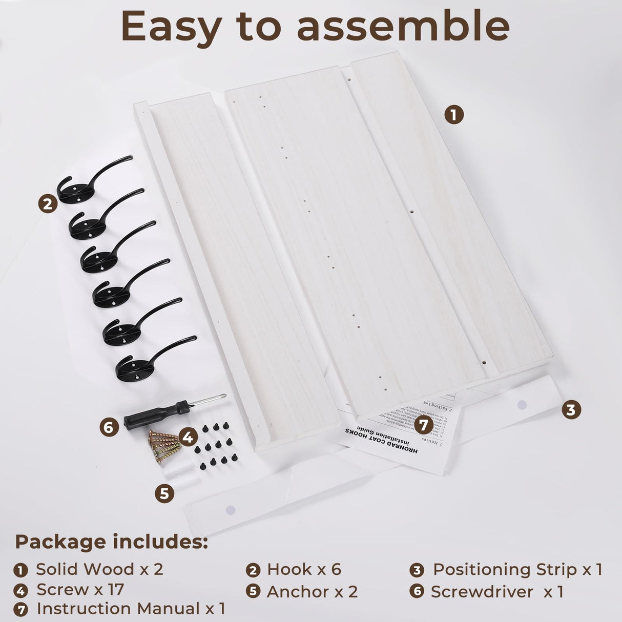 HRONRAD Shelf with Hooks, Coat Rack Wall Mount with 6 Double Metal Hooks, 17 Inch Farmhouse Wall Hooks with Shelf for Entryway, Bathroom, Kitchen, White HRONRAD