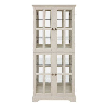 Eyisean 69" H Lighted Curio Display Cabinet, Glass Display Cabinet with 4 Glass Doors and Adjustable Shelves for Collectibles, Light Bulb Included, Vintage Showcase for Home Office Display (White) Eyisean