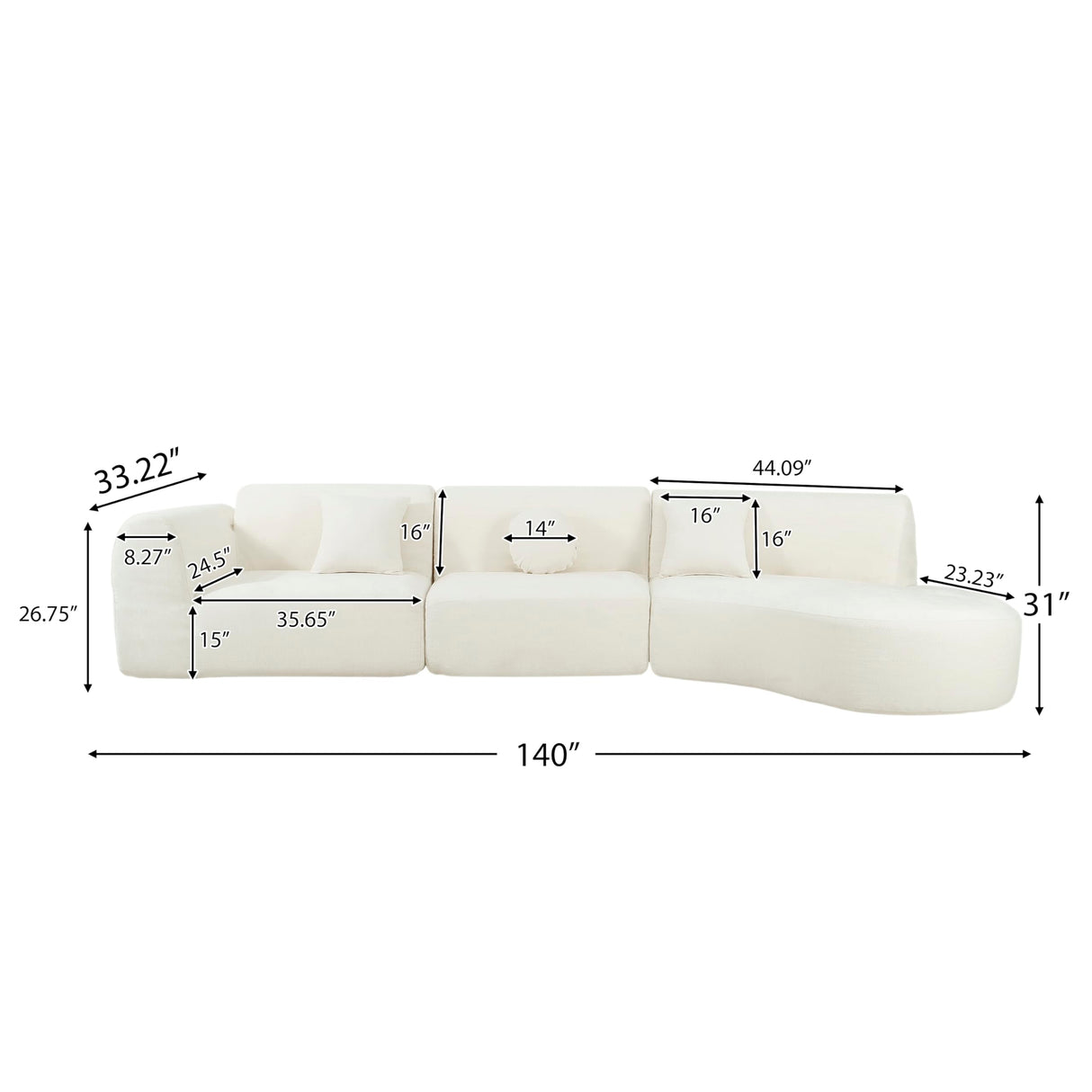 Christopher Knight Home Grelyn Modern Curved Modular Sectional Sofa, Wool Fabric Large Cloud Couch, 6-Seater L-Shaped Couch for Living Room, 3-Piece Lounge Sofa with Chaise, Fully Assembled, Beige Christopher Knight Home
