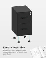 SONGMICS File Cabinet, Pre-Assembled Except Wheels and Handles, Office Filing Cabinet with Lock, for A4, Legal, Letter Sized Documents, 17.7 x 14.4 x 25.4 Inches, Matte Black UOFC112B01 SONGMICS