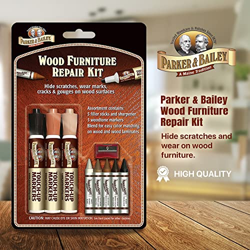 Parker & Bailey Wood Repair Kit - Furniture Markers Touch Up Furniture Scratch Repair Markers Wood Floor Scratch Remover Wood Marker Wood Stain Parker & Bailey