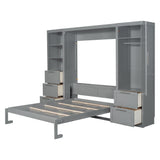 Harper & Bright Designs Queen Size Murphy Bed with Closet, Wall Bed with Drawers and Shelves, Gray Harper & Bright Designs