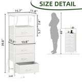 Somdot White Nightstand with Charging Station and LED Light for Bedroom, Tall 5 Drawers Dresser with Fabric Bins for Bedside Kids Dorm Room Closet Laundry Entryway, White Leather Somdot