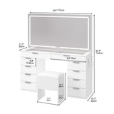 YITAHOME Vanity Set, Makeup Vanity Desk with Adjustable LED Mirror, Power Outlets, 10 Drawers, Magnifying Glass, Tempered Glass Top, Hairdryer Holder, Stool for Bathroom, Makeup Room YITAHOME