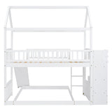 Bunk Bed with Slide, House Bunk Beds Twin Over Full Stairway Bunk Beds Playhouse Bunkbed with Storage for Kids Toddlers Girls/Boys, White Bellemave