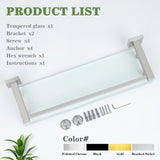 Alise Bathroom Glass Shelf with Stainless Steel Railing, Brushed Nickel Small Tempered Glass Floating Wall Shelf Over The Toilet, 16 inch Alise