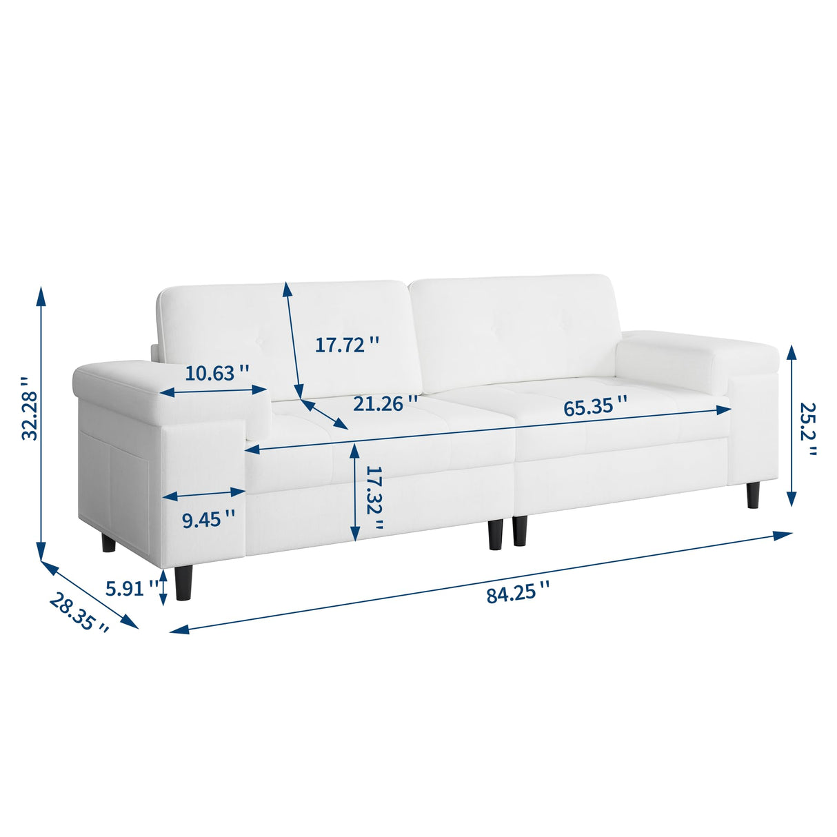 85 in Modern 3-Seater Sofa for Living Room,Chenille Fabric Deep Seat Couch with Adjustable Wide Armrests & Plush Button-Tufted Back, Comfortable Living Room and Bedroom Sofa, Easy Assembly（Beige） Garvee