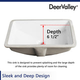 DeerValley DV-1U101 Ally Undermount Bathroom Sink Rectangular, 21'' x 15'' Vessel Sink Rectrangle Undermount Bathroom Sink White Ceramic Lavatory Vanity Vessel Sink with Overflow Deer Valley