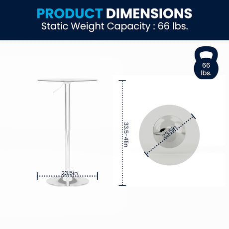 Flash Furniture Chad 23.5'' Round Glass Cocktail Table with Adjustable Height Frame, Bar Height Table for Commercial or Residential Use, Clear/Chrome Flash Furniture