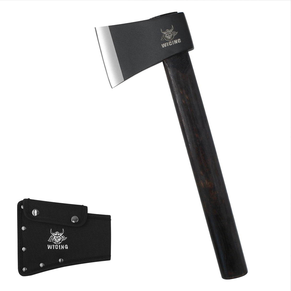 WICING 16" Throwing Axes for Axe Throwing Competitions, 1065 High Manganese Steel and Hickory Wood Handle Throwing Hatchet with Nylon Sheath WICING