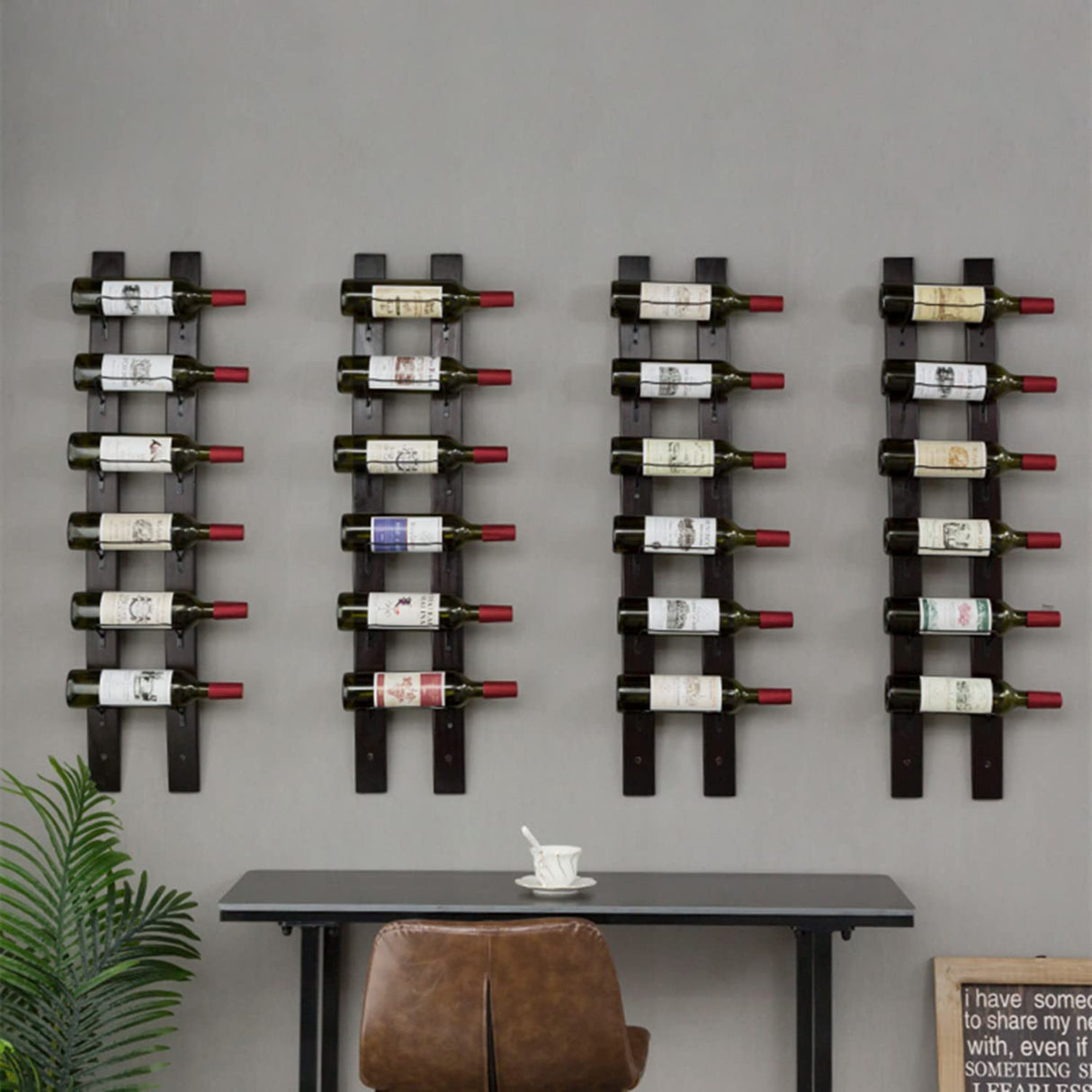 DCIGNA Wall Mounted Wine Rack, Barrel Stave Wine Rack, Imported Pine Wood and Metal Wine Bottle Holder Rack - 6 Bottles 40x7.6inch (Red Wine Color) DCIGNA