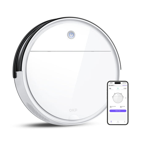 OKP Robot Vacuum Cleaner 2500Pa, 120 Min Runtime, Robotic Vacuum Cleaner with Schedule, WiFi/App/Alexa, Self-Charging, Slim Design, Quiet, Perfect for Hard Floors, Pet Hair, Carpets, K5 OKP