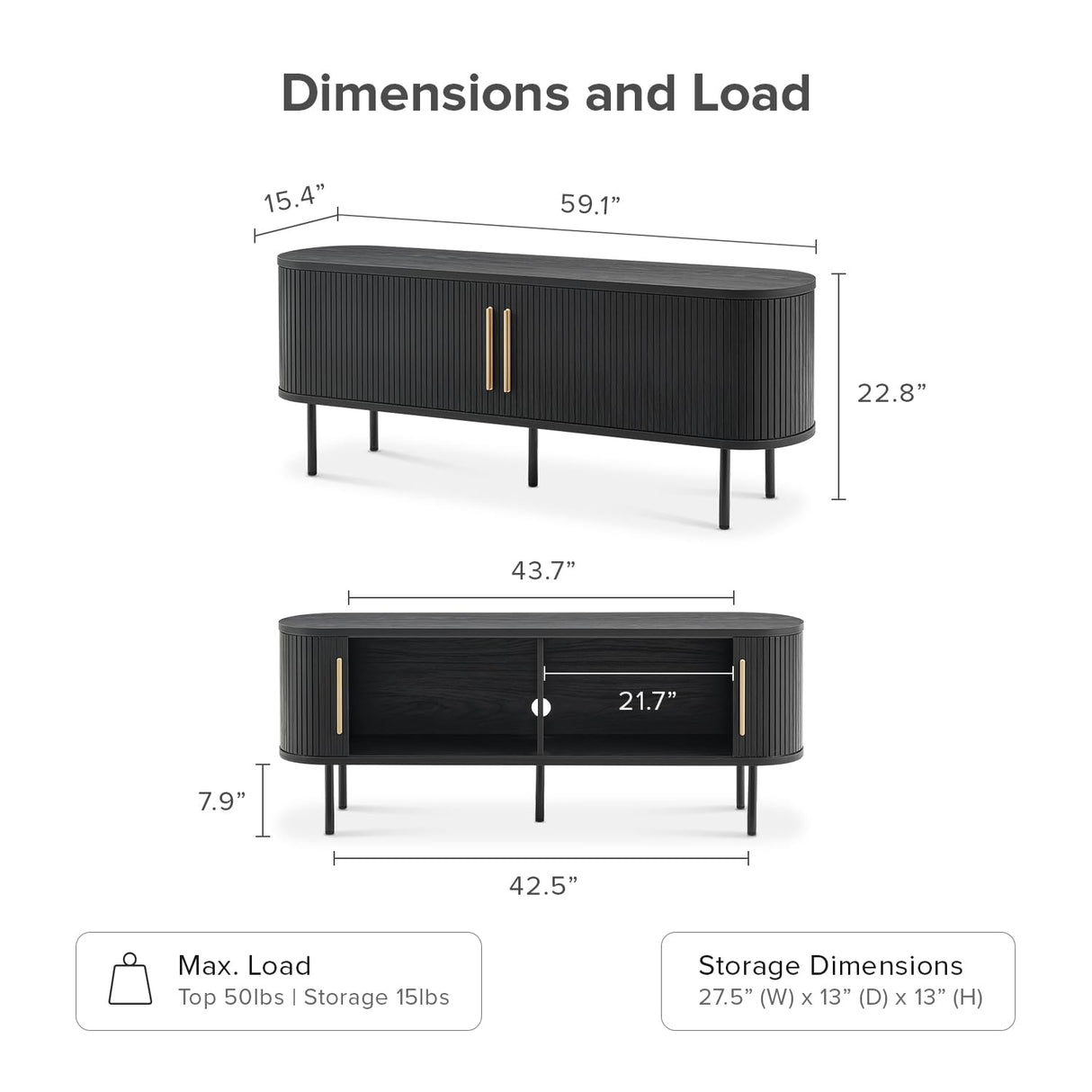 mopio Quin 59" Tambour TV Stand, Fluted Entertainment Center, Mid Century Modern TV Console, Television Stands for 65 Inch TV, Wood Media Storage Cabinet, Table Stand, Living Room (Black) mopio