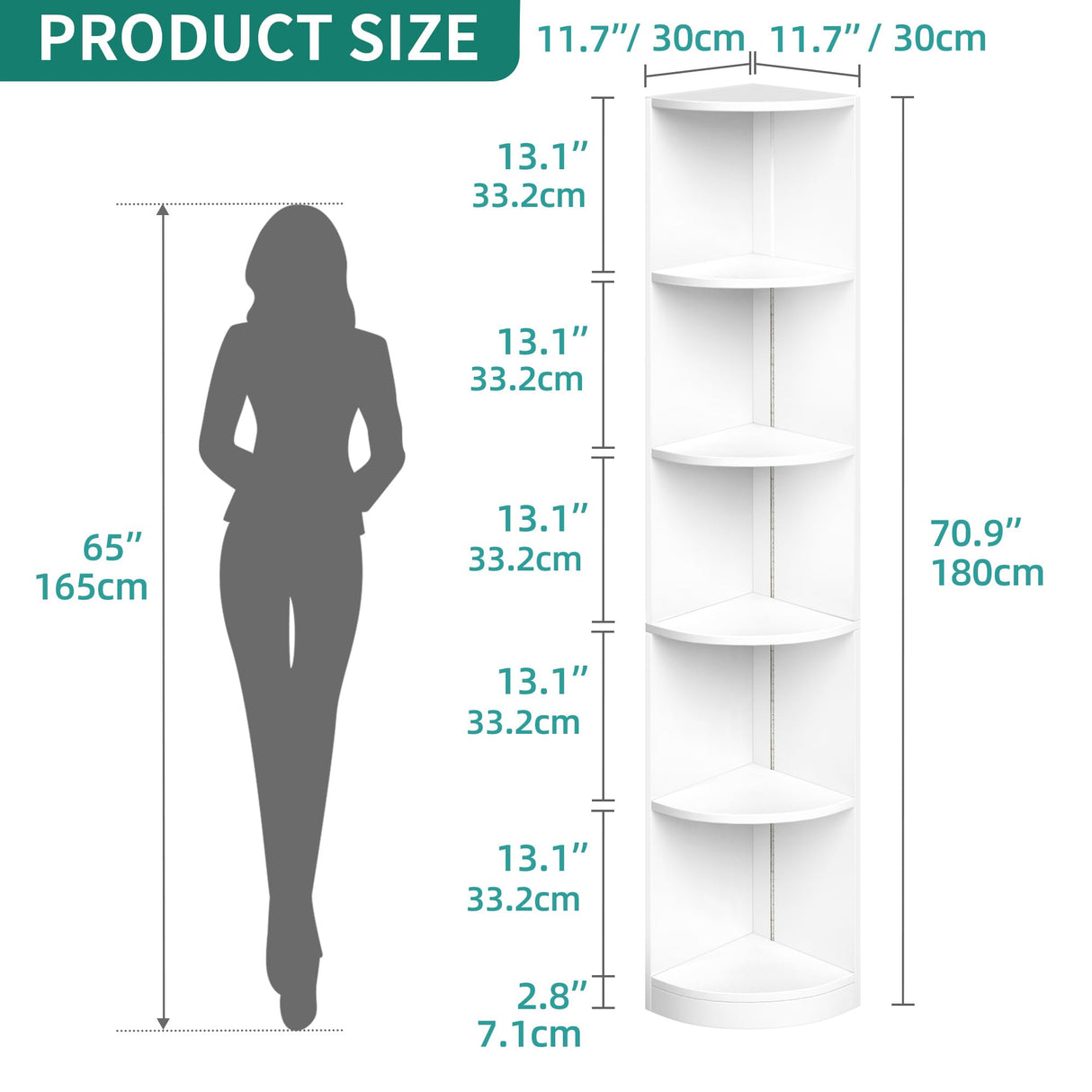 YITAHOME 70.8" Corner Shelf with LED Light, 5 Tier Modern Corner Bookshelf, Display Corner‘s Bookcase and Bookshelves,Wooden Open Storage Book Shelves for Bedroom, Living Room, Home Office, White YITAHOME