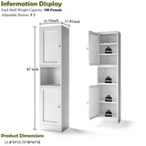 Boegica 67" Tall Metal Bathroom Storage Cabinet,6-Tier Freestanding Linen Tower with 2 Doors,Narrow Slim Metal Locker Storage Cabinet for Small Spaces,Modern,White Boegica