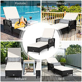 Tangkula Patio Wicker Chaise Lounge Chair, Outdoor Rattan Reclining Chaise w/ 6-Gear Adjustable Backrest, Thick Padded Cushion & Removable Lumbar Pillow, Ideal for Lawn, Beach, Balcony (Black) Tangkula