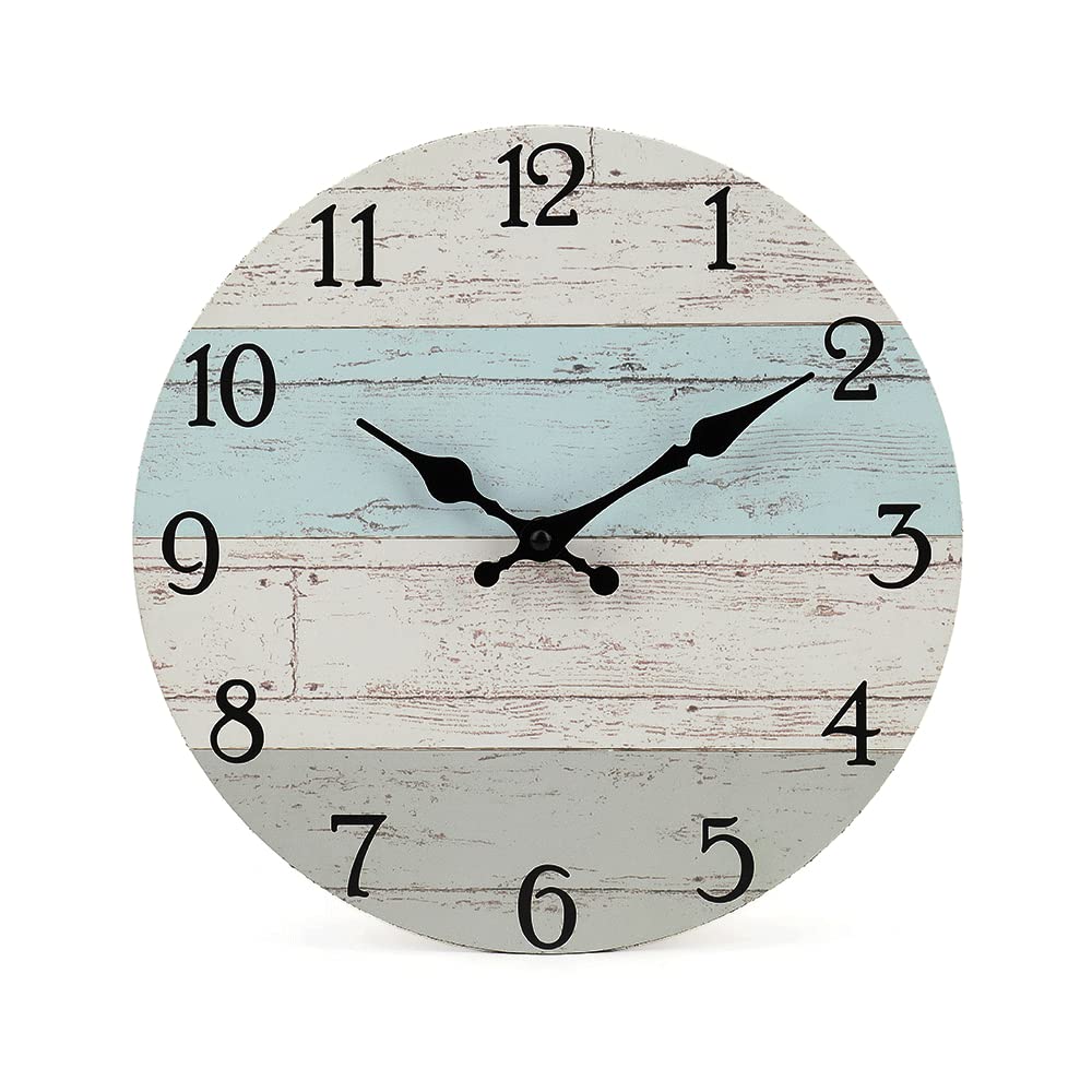 14 Inch Wooden Decorative Round Wall Clock Rustic Country Tuscan Style Wooden Home Decor Round Wall Clock for Living Room Home Pool Patio - WoodArtSupply