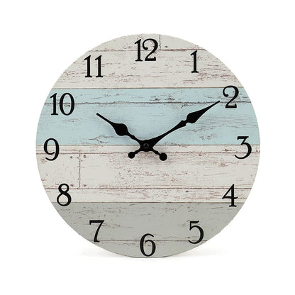 14 Inch Wooden Decorative Round Wall Clock Rustic Country Tuscan Style Wooden Home Decor Round Wall Clock for Living Room Home Pool Patio - WoodArtSupply