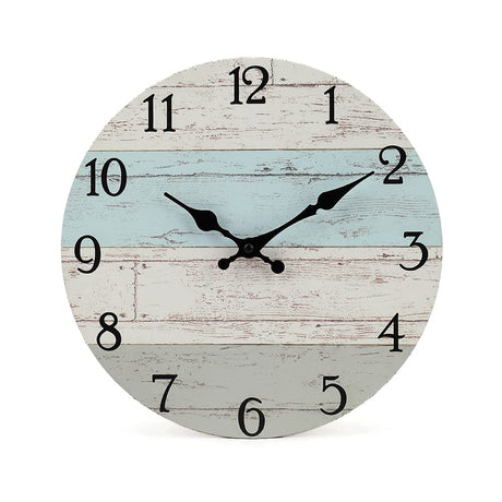 Silent Non-Ticking Wooden Decorative Round Wall Clock Quality Quartz Battery Operated Wall Clocks Vintage Rustic Country Tuscan Style Wooden Home Decor Round Wall Clock (12Inch, Coastal Worn Blue ) jomparis