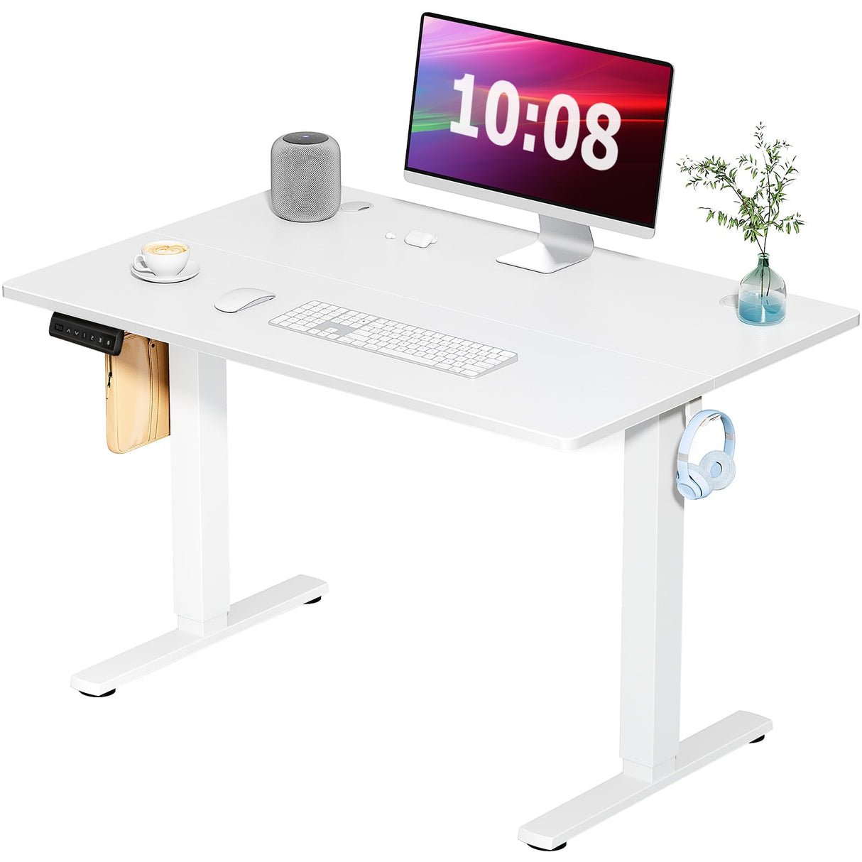 SMUG Standing Desk, Adjustable Height Electric Sit Stand Up Computer Table, 40x24 Inch Ergonomic Rising Modern Lift Motorized Gaming Desktop Workstation for Work Home Office - White SMUG