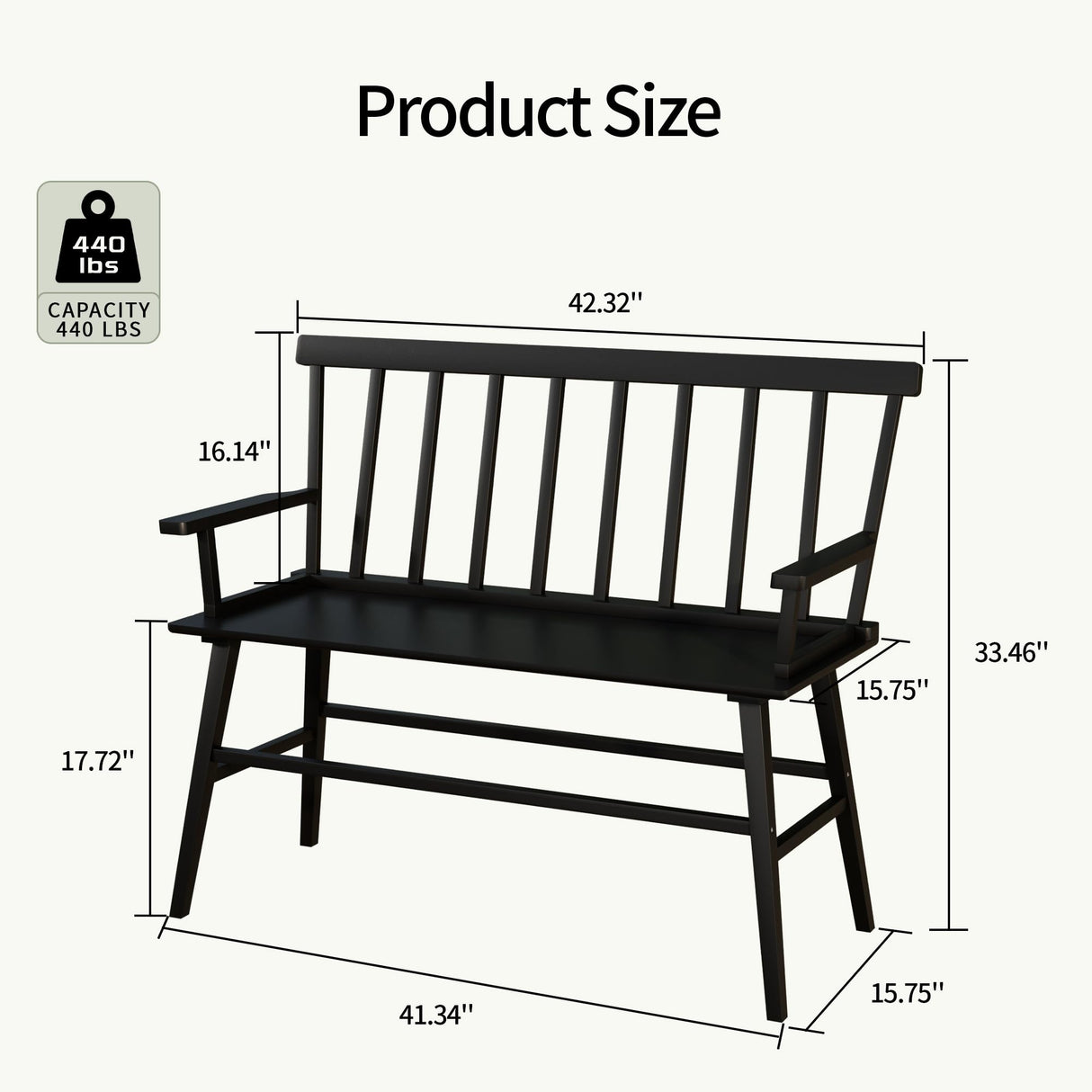 APRTAT Bamboo Entryway Bench, Farmhouse Dining Bench with Spindle Back & Armrest 3 Person Indoor Bench Chair Wood Windsor Bench Durable Easy Assembly for Foyer Balcony Hallway Living Room (Black) APRTAT