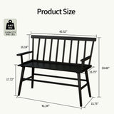 APRTAT Bamboo Entryway Bench, Farmhouse Dining Bench with Spindle Back & Armrest 3 Person Indoor Bench Chair Wood Windsor Bench Durable Easy Assembly for Foyer Balcony Hallway Living Room (Black) APRTAT