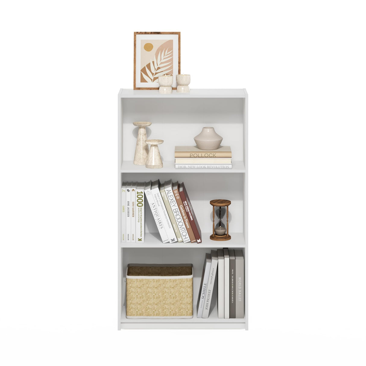 Furinno Basic 3-Tier Bookcase Storage Shelves, White/White Furinno