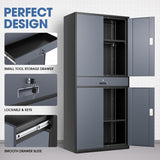 DNA MOTORING Metal Storage Cabinet, 71'' Rolling Garage Cabinet with 1 Drawer and Adjustable Shelves, Lockable Cabinet Heavy Duty Utility Cabinet for Garage,Office,Home,Gray Black, TOOLS-00629-GY-BK DNA MOTORING