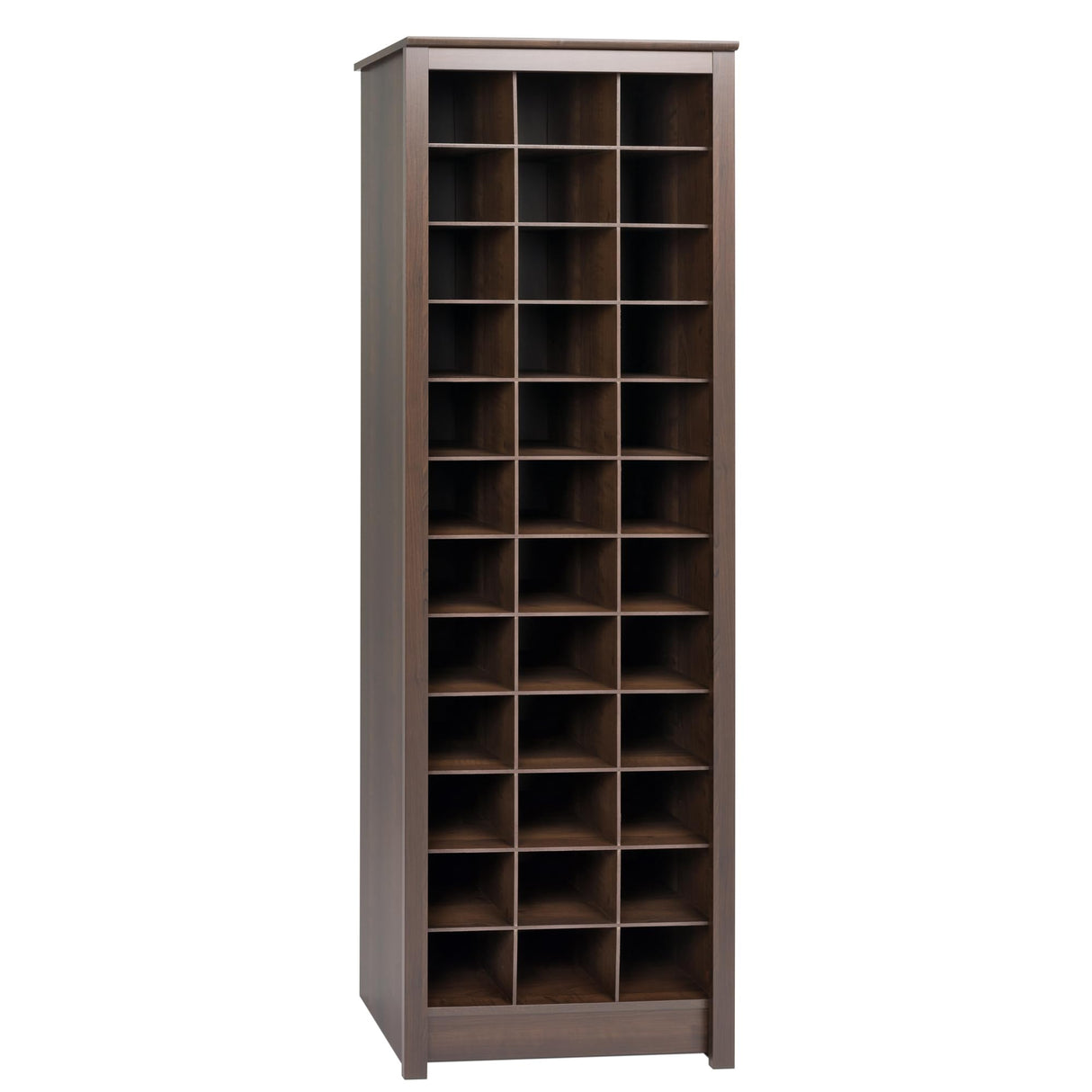 Prepac Elegant Brown Shoe Storage Cabinet, Space-Saving Solution with Cubbies for 36 Pairs, 13"D x 23.5" W x 72.5" H Prepac