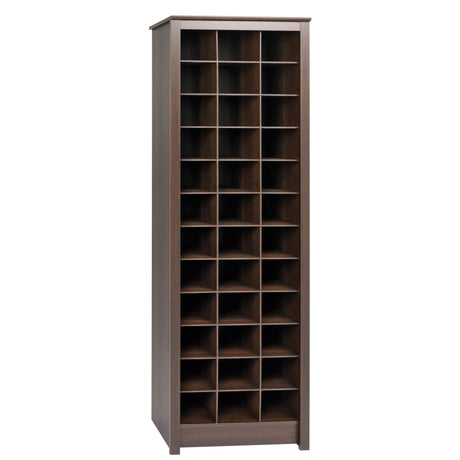 Prepac Elegant Brown Shoe Storage Cabinet, Space-Saving Solution with Cubbies for 36 Pairs, 13"D x 23.5" W x 72.5" H Prepac