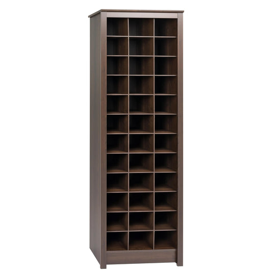 Prepac Elegant Brown Shoe Storage Cabinet, Space-Saving Solution with Cubbies for 36 Pairs, 13"D x 23.5" W x 72.5" H - WoodArtSupply