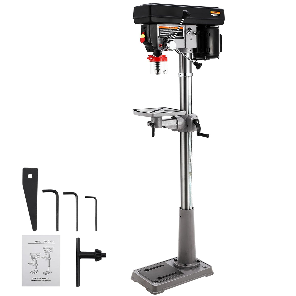 13 in Floor Drill Press, 7.5 Amp 120V, 288-3084 RPM Variable Speed Cast Iron Bench Drill Press, 0-45° Tilting Worktable, Tabletop Drilling Machine for Wood Metal PioneerWorks