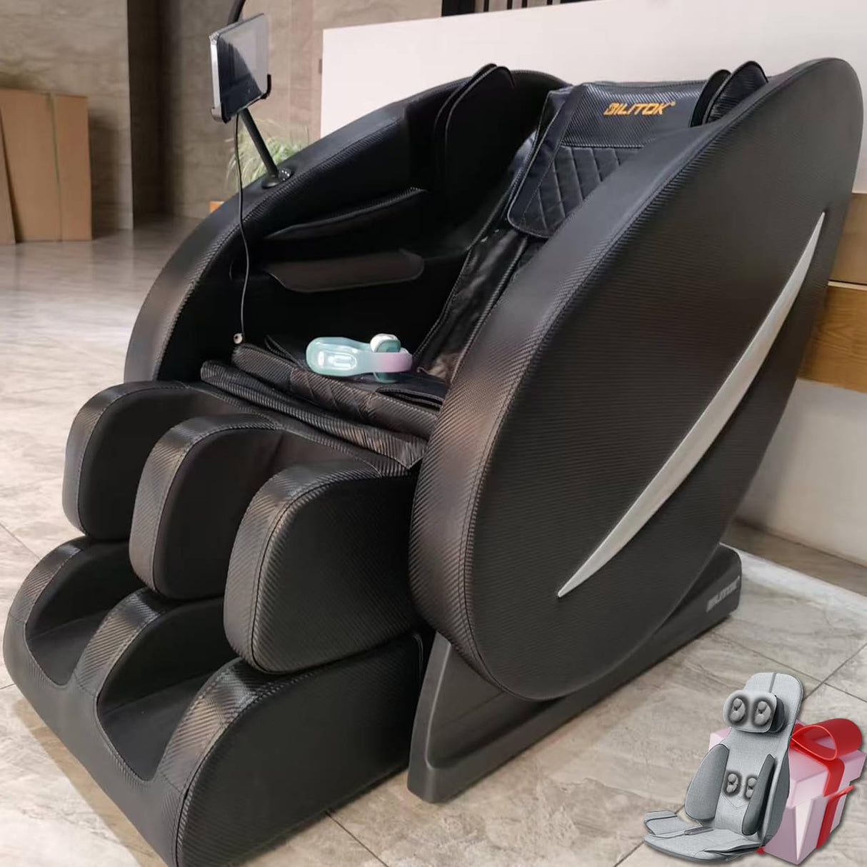 BILITOK Zero Gravity Full Body Massage Chair Recliner with Heat Therapy, Bluetooth Speaker, Air Compression Massage, Foot Roller, Touch Screen, Space-Saving Design BILITOK