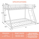 Bellemave Twin Over Full Metal Floor Bunk Bed with Inclined Ladder,Heavy Duty Bunk Beds for Adults,Twin Over Full,White Bellemave