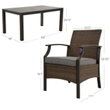 Grand patio 7 Pieces Outdoor Dining Sets, E-Coated Dining Chairs Traditional Wicker Patio Furniture for 6, Including Chairs with Cushions & Wood Grain Table with Umbrella Hole for Backyard, Deck Grand patio