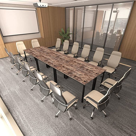 Bonzy Home Conference Tables 14ft Office Computer Desk for Meeting Room Study Writing Printer Table for 16 People Save Space Design Rustic Vintage Brown 6PCS (165.3"x47.2"x29.5") Bonzy Home