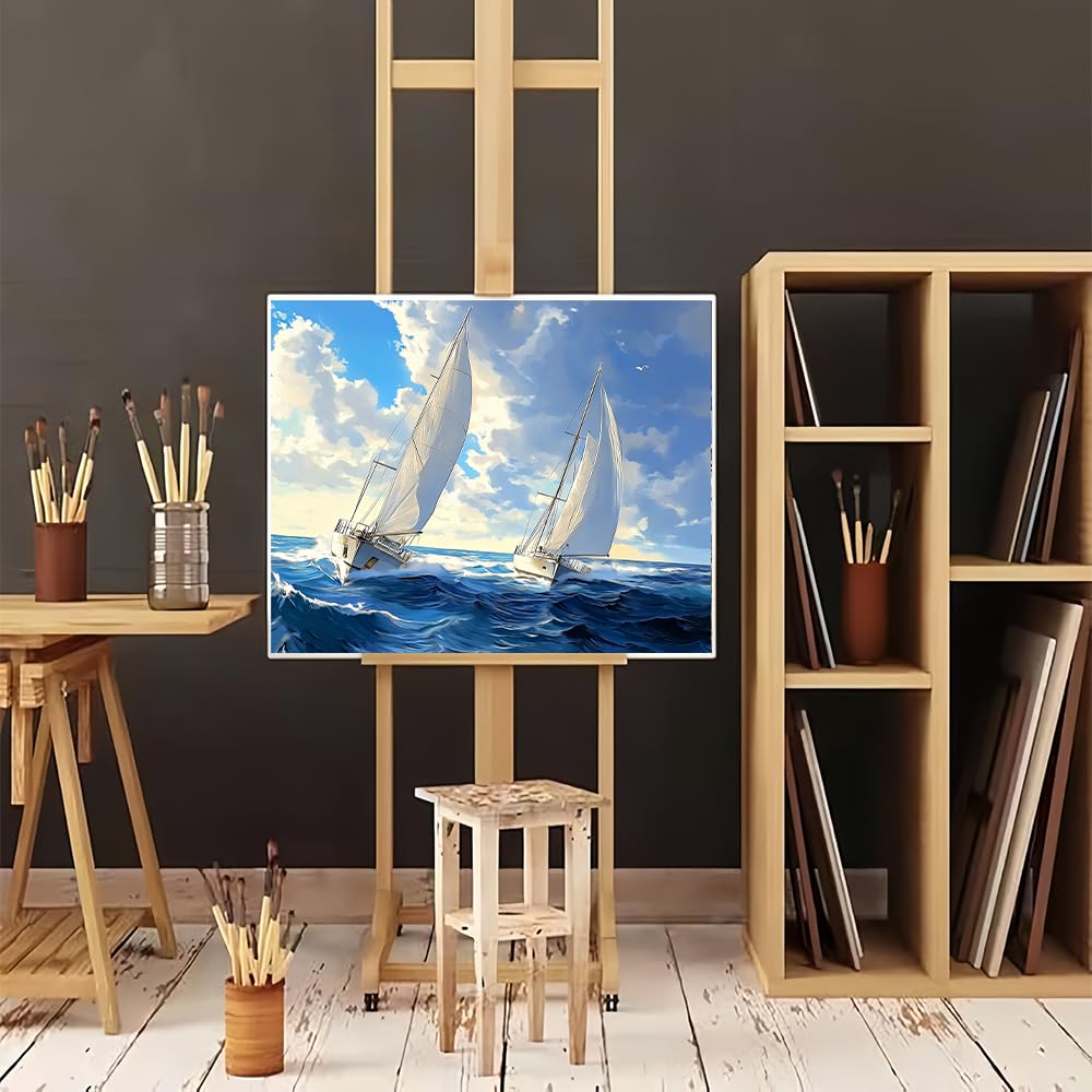 Natuyalo Paint by Numbers for Adults Beginner, Sailboat Acrylic Easy Paint by Numbers Kits Ocean Landscape Craft Kits for Adults Suitable for Home Wall Decoration Flameless 16x20 Inch Natuyalo