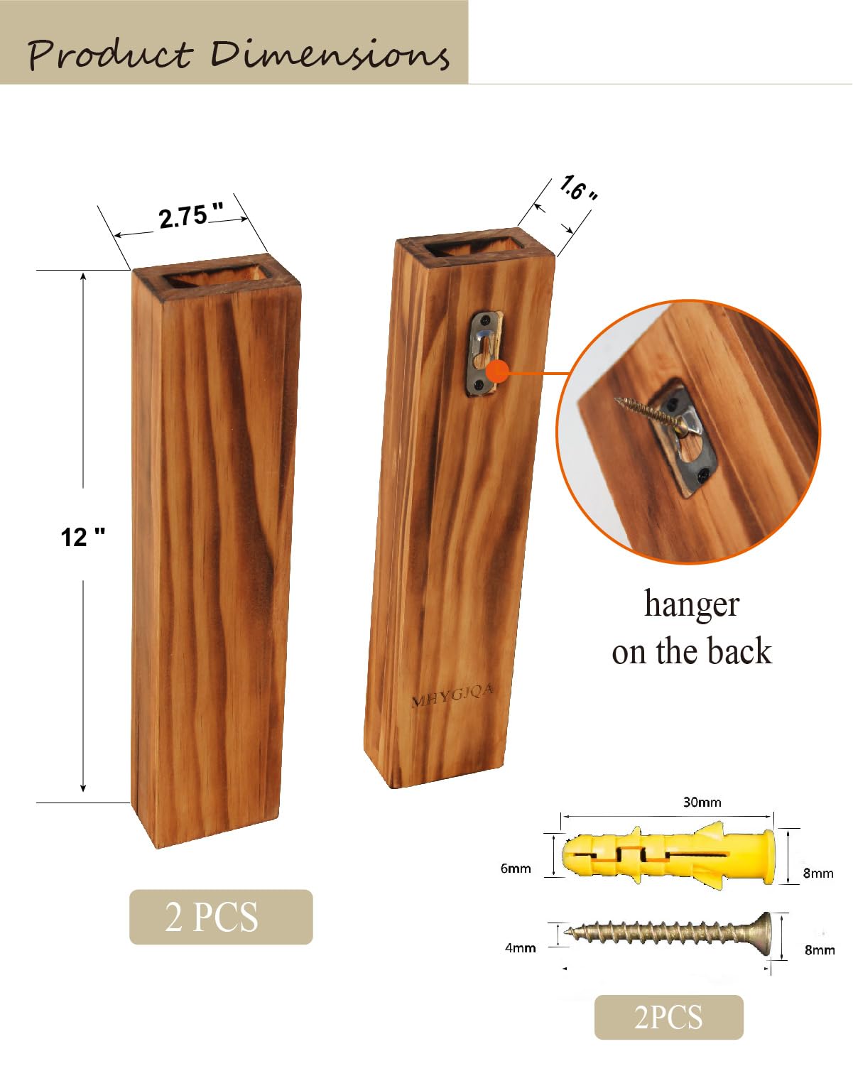 MHYGJQA Wood Wall Planter for Indoor Plants,2 Pack Bathroom Wall Decor,Handmade Wood Wall Vase for Bedroom,Living Room,Hanging planter for Dried Flower Faux Greenery,Modern Farmhouse home Decor(Brown) MHYGJQA