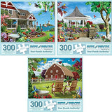 Bits and Pieces - Value Set of Three (3) 300 Piece Jigsaw Puzzles for Adults - Measures 18" x 24" - 300 pc Vibrant Blooming Branch House Countryside Comfort Flowers Summer Jigsaws by Artist Alan Giana