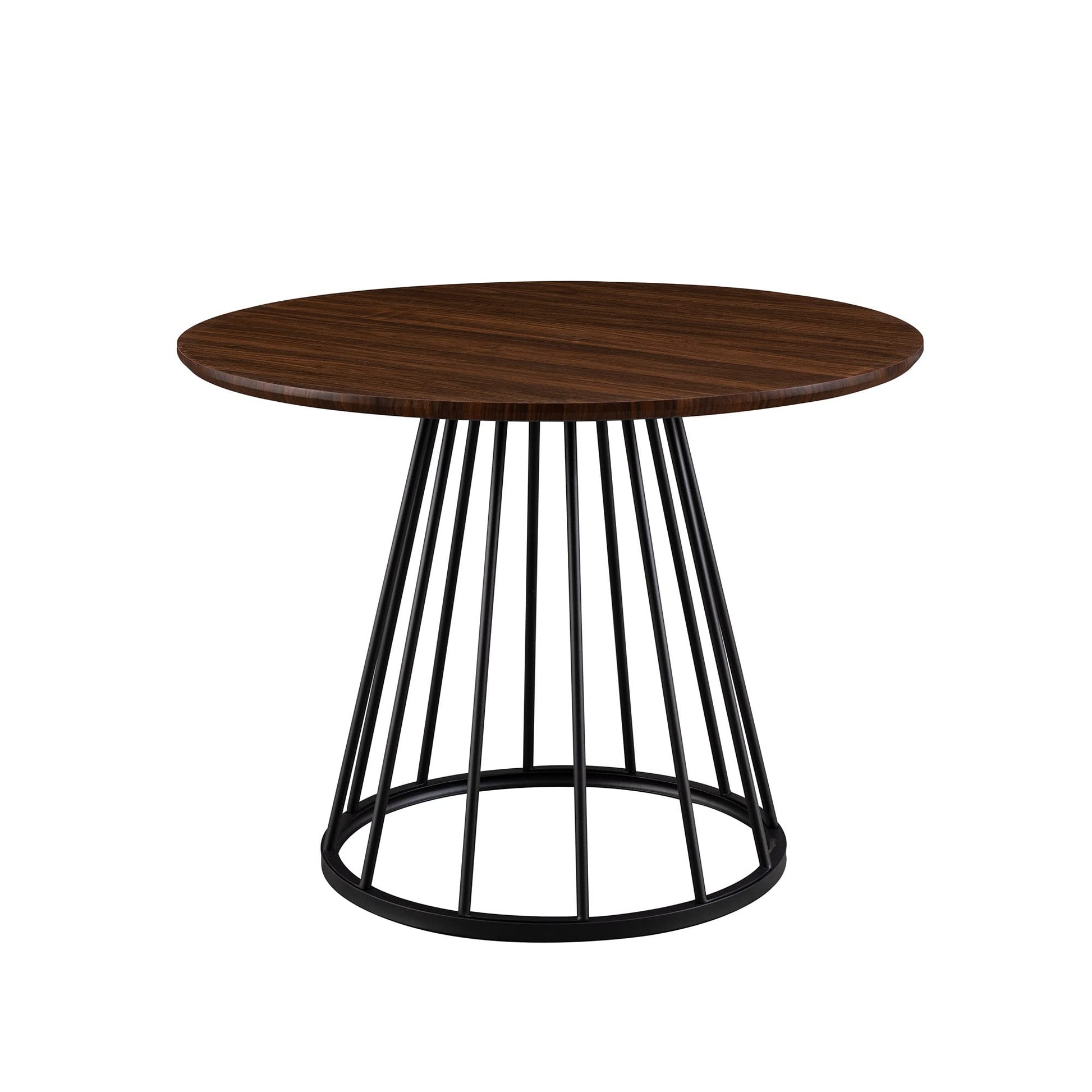 Walker Edison Vivv Modern Round Dining Table with Metal Base, 40 Inch, Dark Walnut/Black - WoodArtSupply