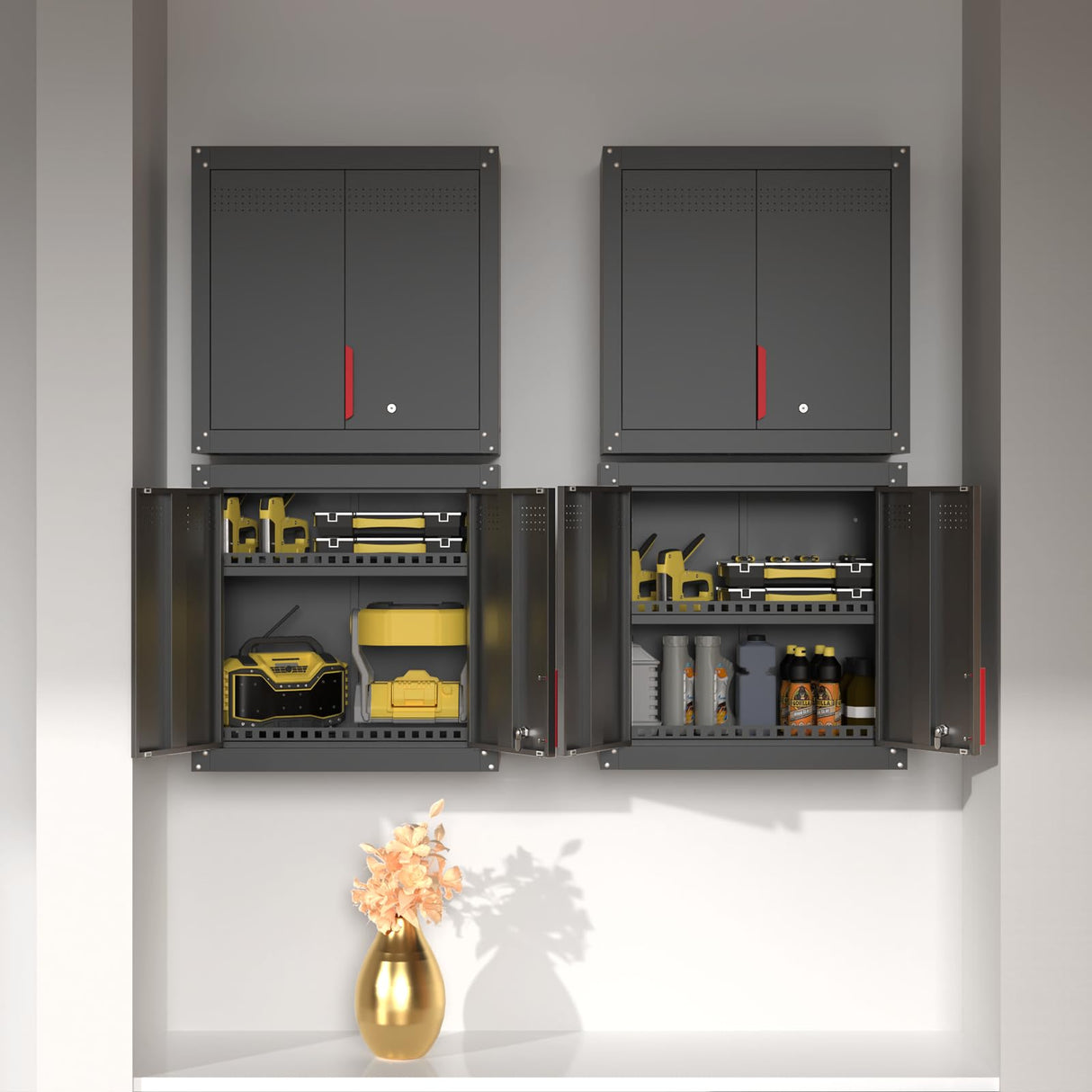 Kelueo Garage Wall Cabinet, Metal Wall Cabinet with Lockable Doors,26" Tall Wall Cabinet with Adjustable Shelf,Garage Storage Cabinets Shelf with Anti-Fall Rails for Garage,Storage Room Kelueo