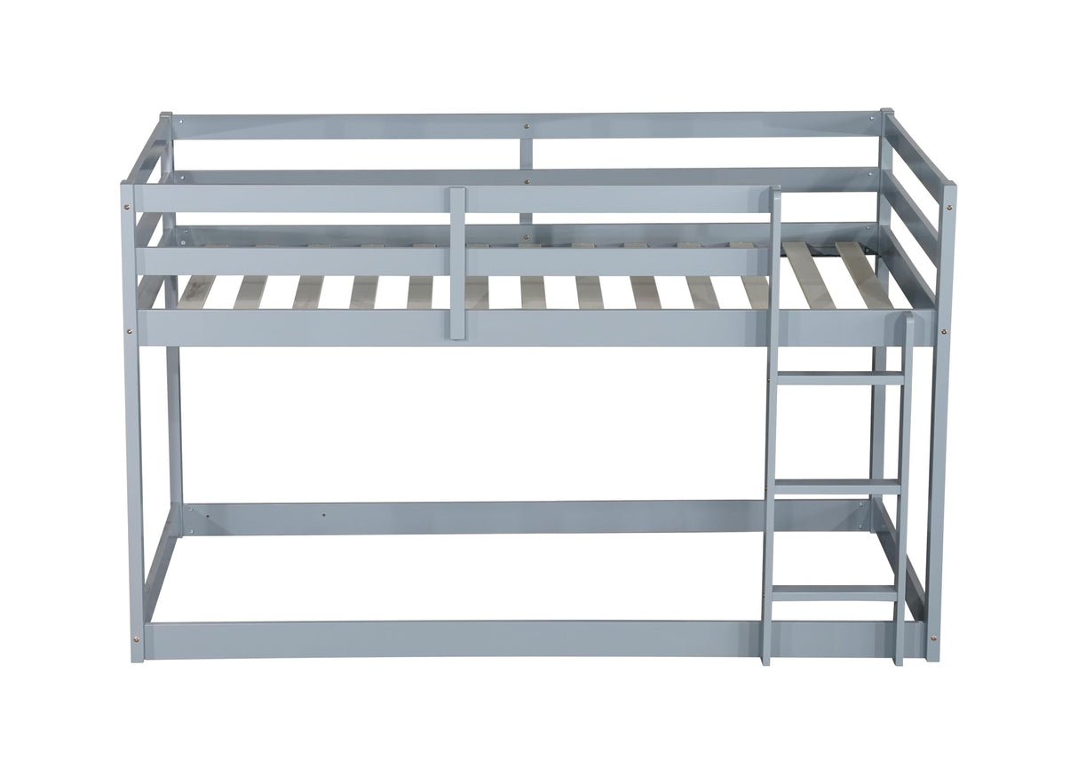 PVWIIK Bunk Bed Twin Over Twin with Ladder & Safety Guard Rails,Solid Wood Bunk Bed Frame for Kids,No Box Spring Needed, Grey PVWIIK
