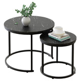 aboxoo Round Nesting Coffee Table Side Set of 2 End Tables for Living Room Bedroom Balcony,Black Faux Marble Wooden Table 23.6IN Accent Large Coffee Table with Steel Frame aboxoo
