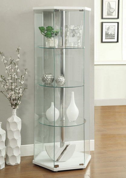 4-shelf Hexagon Shaped Curio Cabinet White and Clear 950001