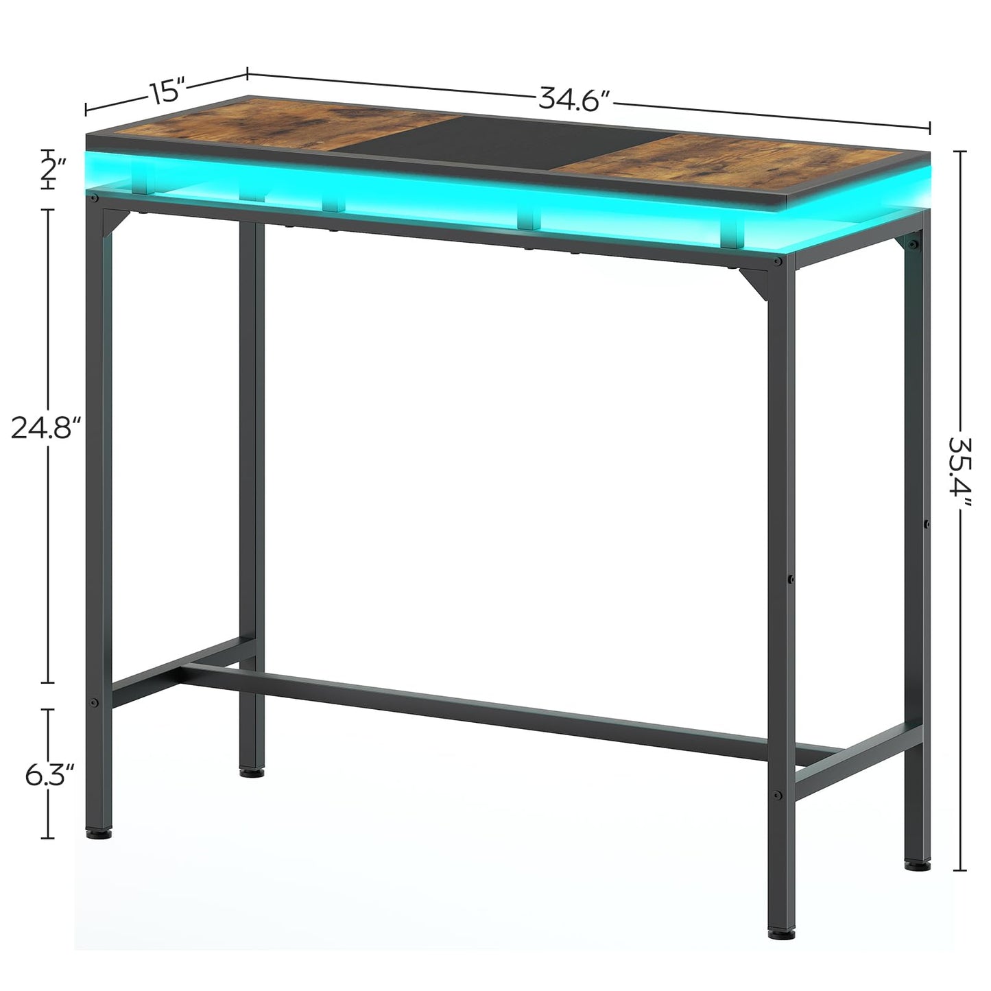 YATINEY Bar Table with LED Lights, Counter Height Table, Bar Height Table, Pub Table, Gaming Table, Metal Frame, for Living Room, Dining Room, Pub, Black BT01DBK