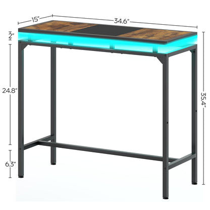 YATINEY Bar Table with LED Lights, Counter Height Table, Bar Height Table, Pub Table, Gaming Table, Metal Frame, for Living Room, Dining Room, Pub, Black BT01DBK