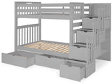 Bedz King Tall Stairway Bunk Beds Twin over Twin with 4 Drawers in the Steps and 2 Under Bed Drawers, Gray Bedz King